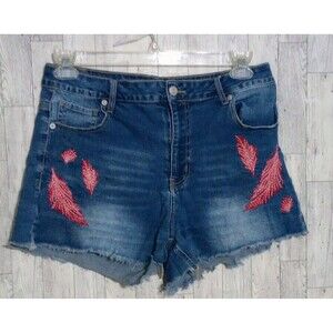 Roebuck & Co Embroidered Shorts Denim‎ Cutoffs Raw Hem Boho Festival Size 12